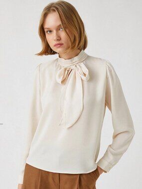 KOTN Bow Neck Long Sleeve Shirt Blouse Women's size L